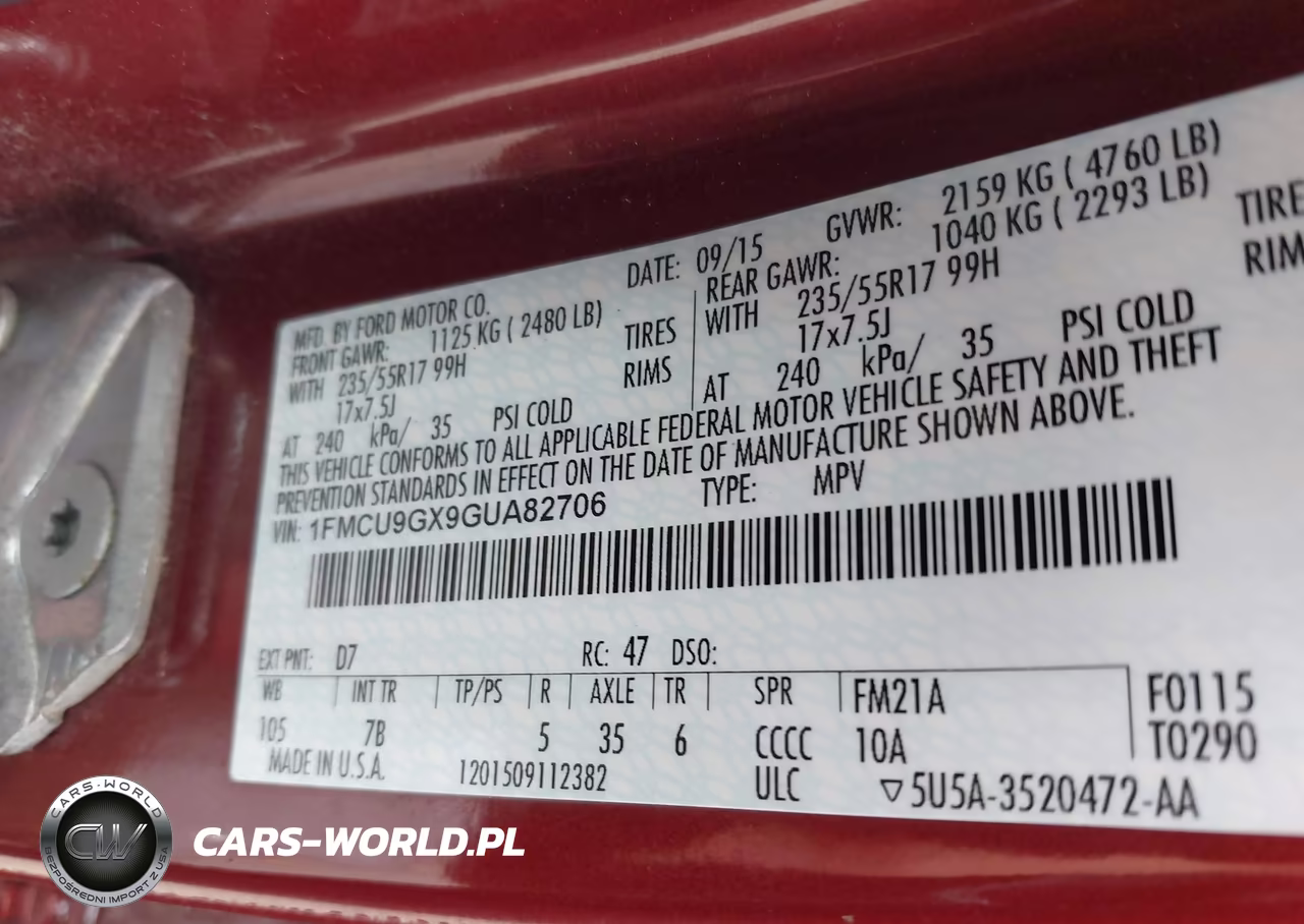 2016 Ford Escape Se VIN:1FMCU9GX9GUA82706 - 9