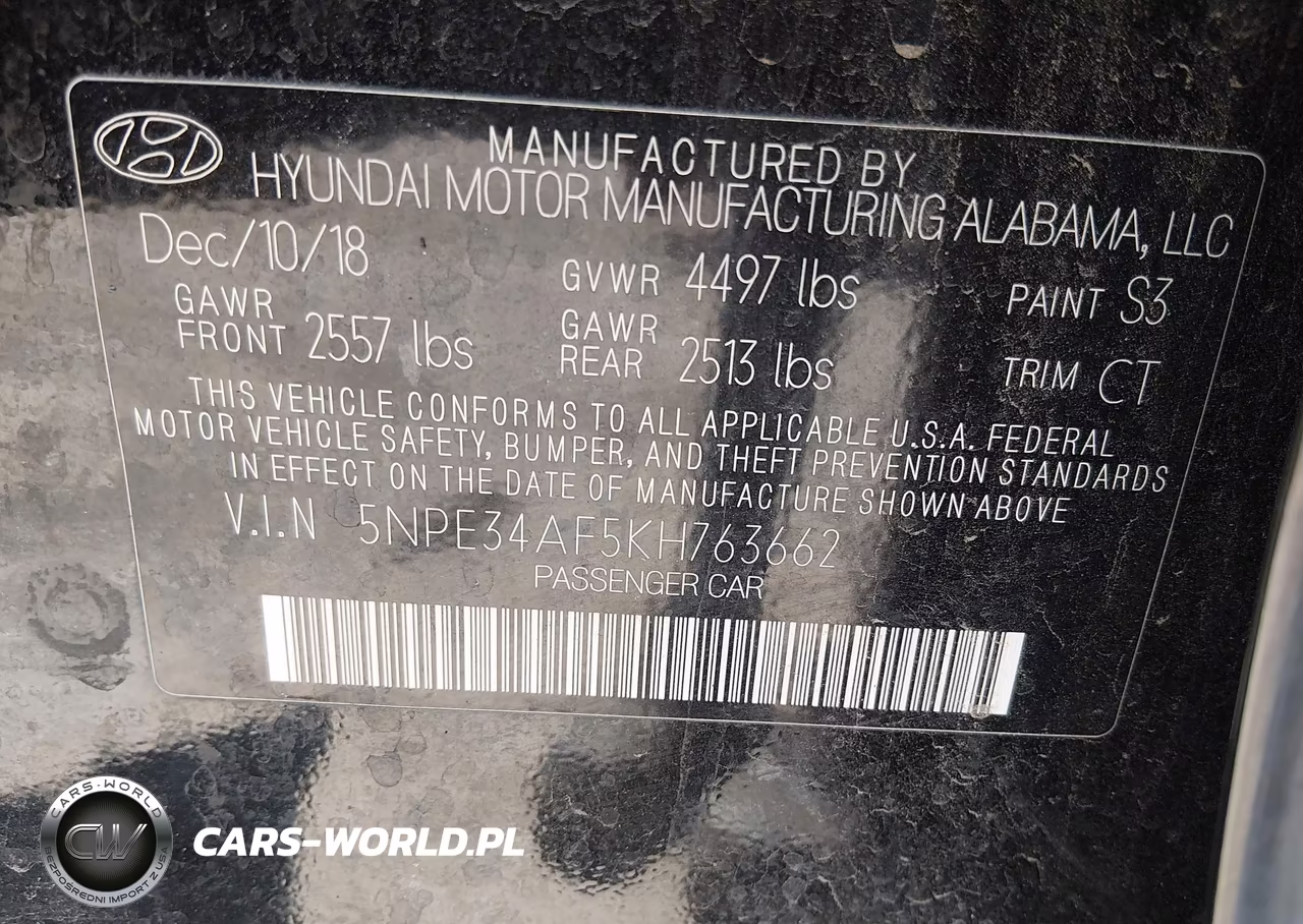 2019 Hyundai Sonata Sport VIN:5NPE34AF5KH763662 - 9