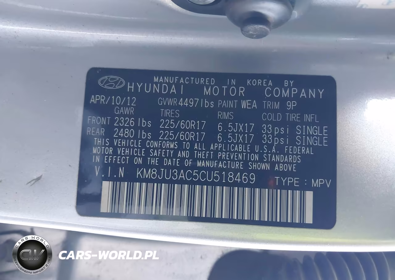 2012 Hyundai Tucson Gls VIN:KM8JU3AC5CU518469 - 9