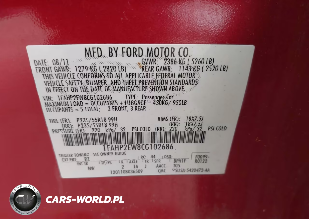 2012 Ford Taurus Sel VIN:1FAHP2EW8CG102686 - 9