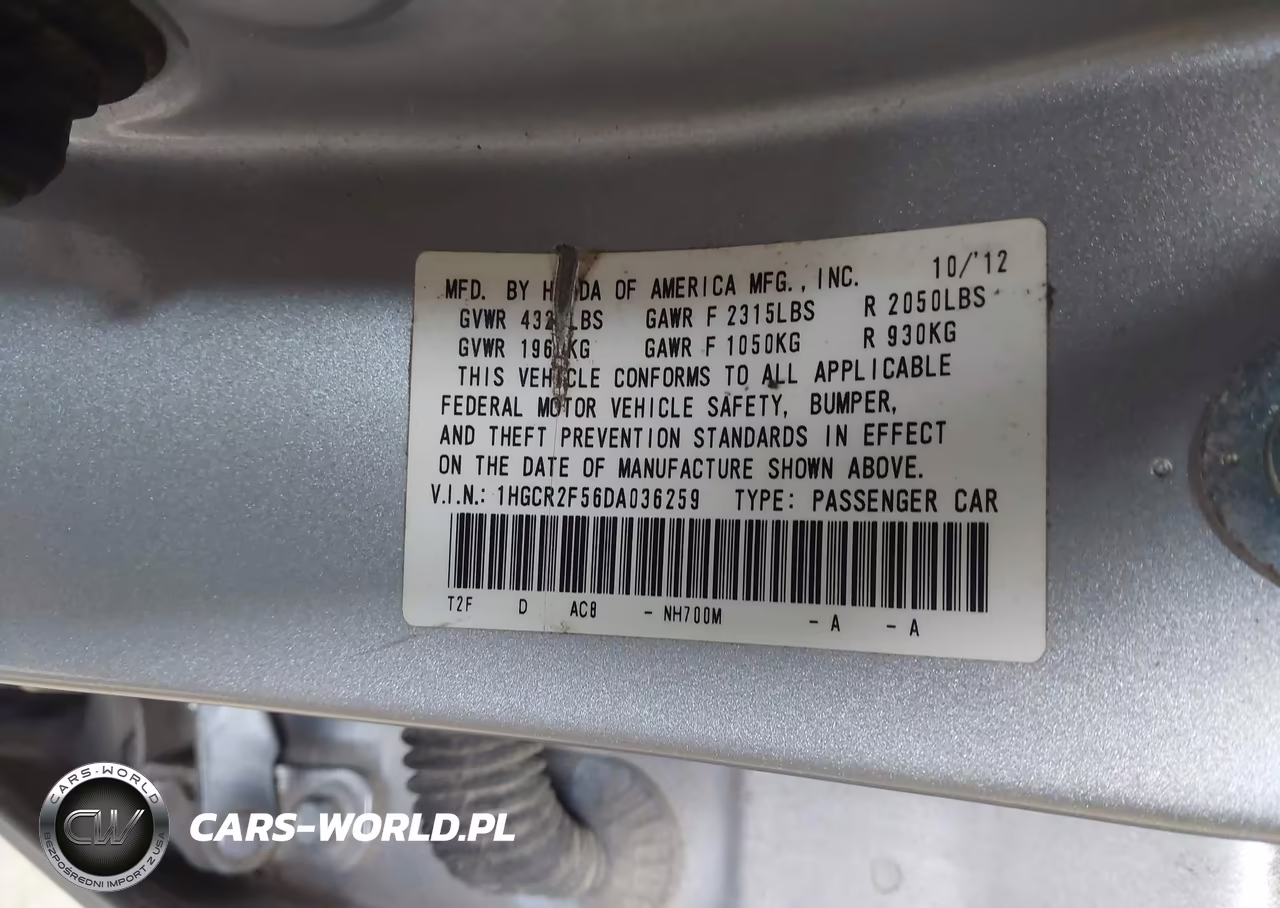 2013 Honda Accord Sport VIN:1HGCR2F56DA036259 - 9