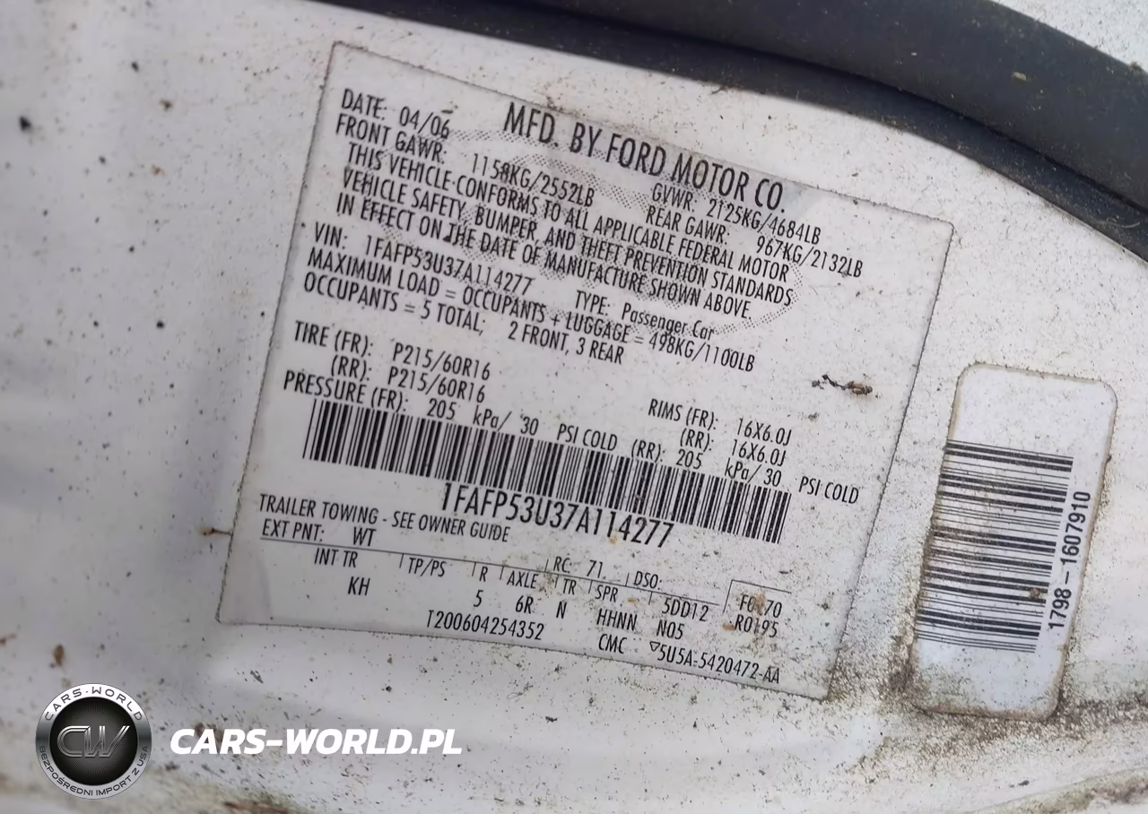 2007 Ford Taurus Se VIN:1FAFP53U37A114277 - 9