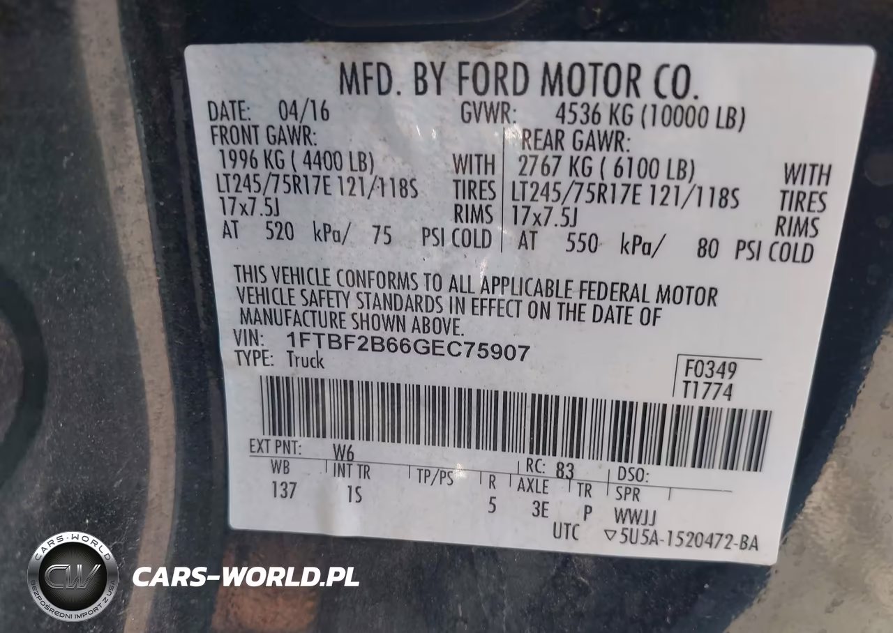 2016 Ford F-250 Xl VIN:1FTBF2B66GEC75907 - 9