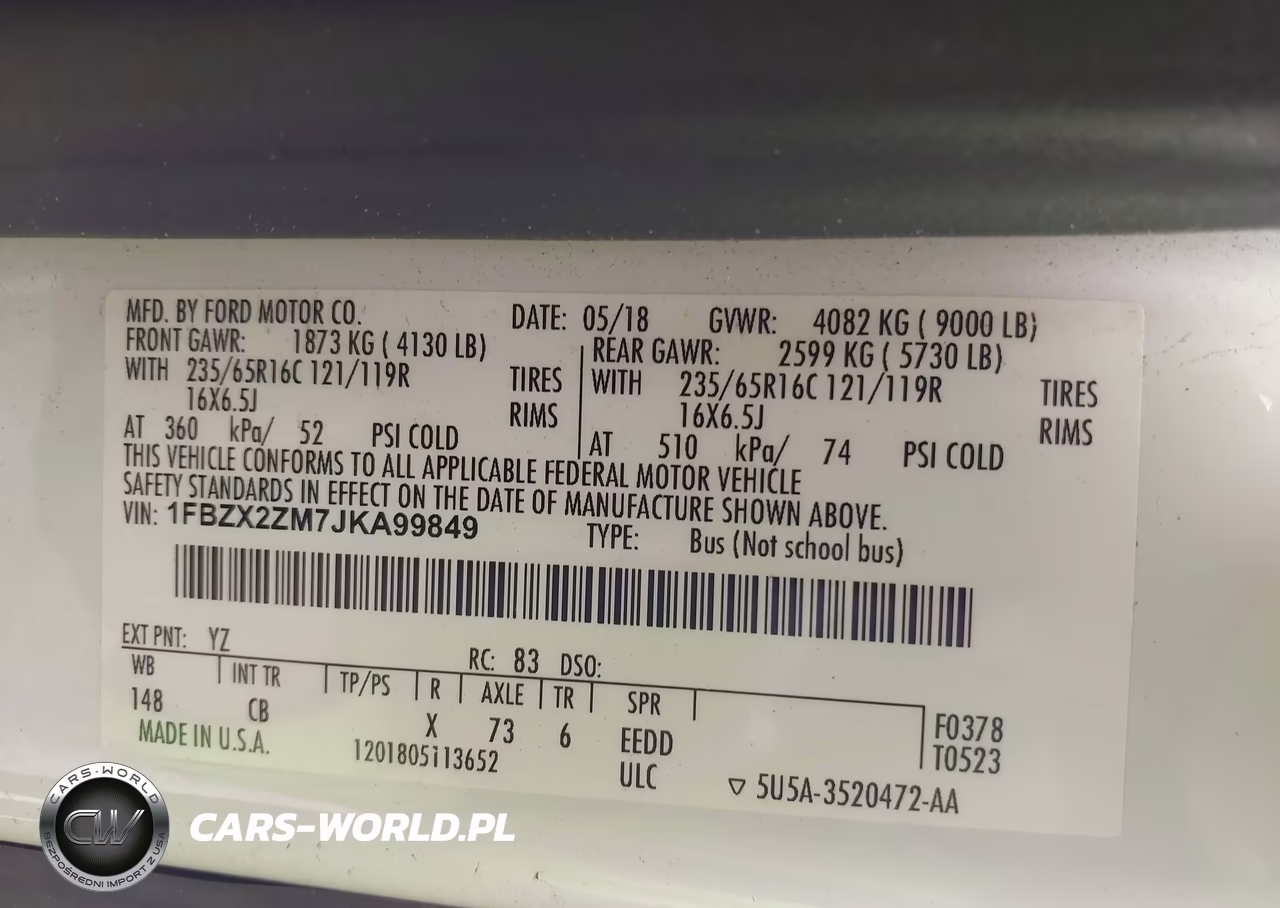2018 Ford Transit-350 Xl VIN:1FBZX2ZM7JKA99849 - 9