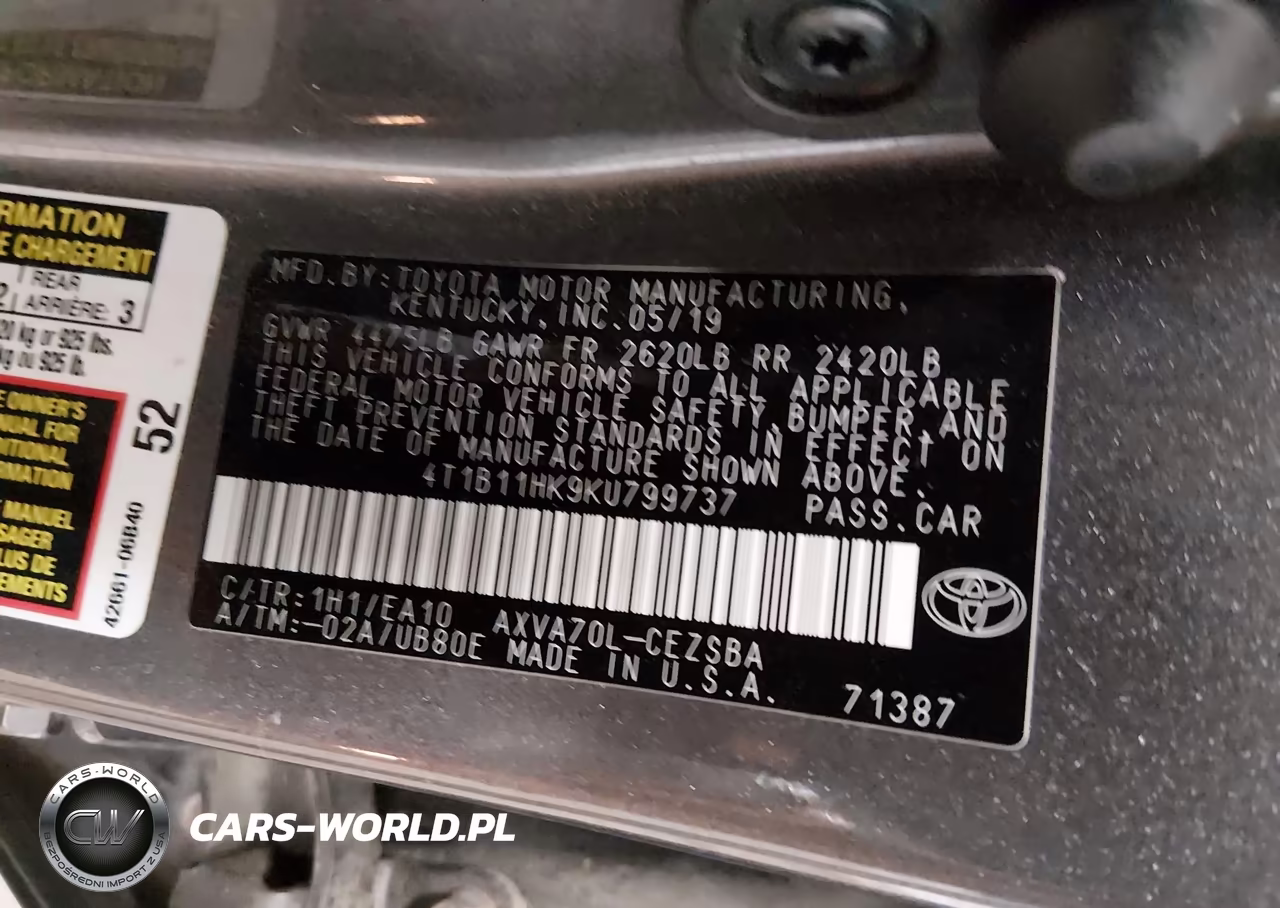 2019 Toyota Camry Se VIN:4T1B11HK9KU799737 - 9