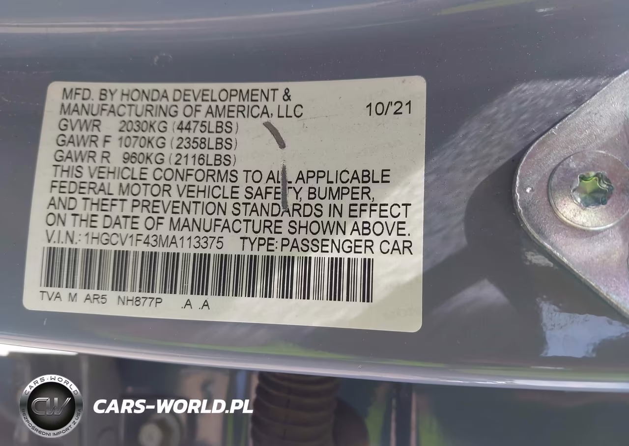 2021 Honda Accord Sport Special Edition VIN:1HGCV1F43MA113375 - 9