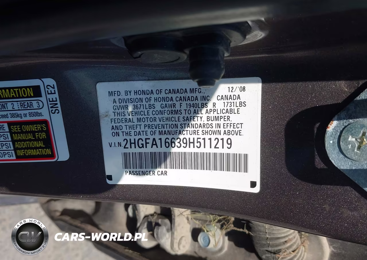 2009 Honda Civic Lx-S VIN:2HGFA16639H511219 - 9