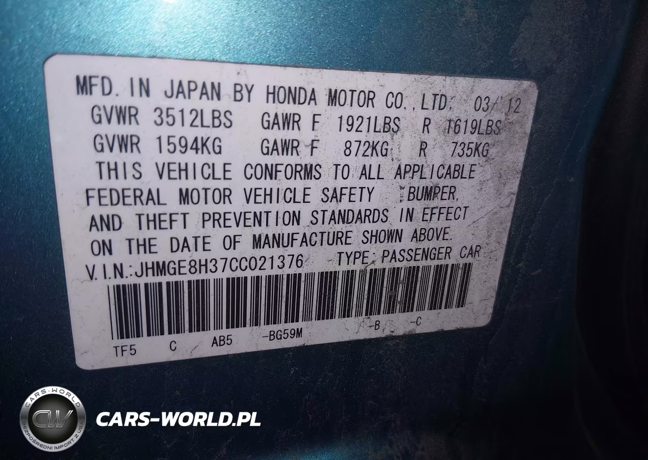 2012 Honda Fit VIN:JHMGE8H37CC021376 - 9