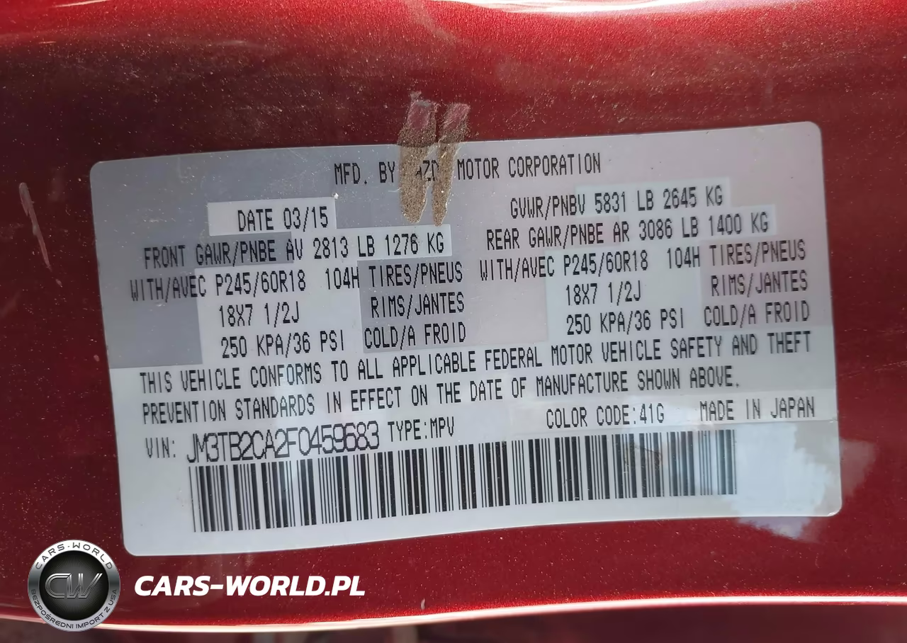 2015 Mazda Cx-9 Touring VIN:JM3TB2CA2F0459683 - 9