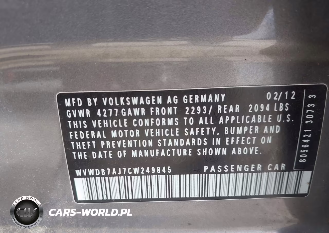 2012 Volkswagen Golf 2.5L 4-Door VIN:WVWDB7AJ7CW249845 - 9