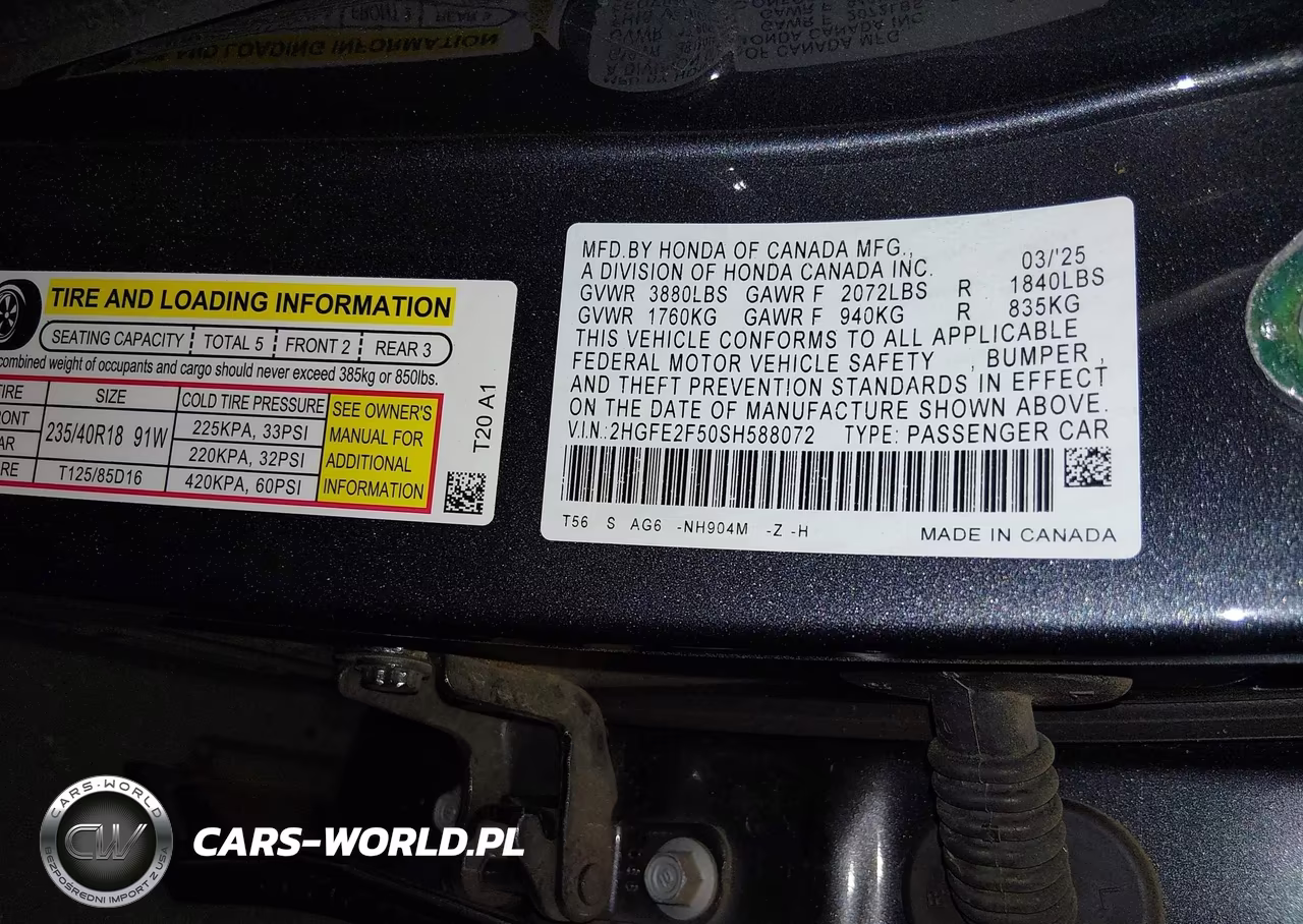 2025 Honda Civic Sport VIN:2HGFE2F50SH588072 - 9