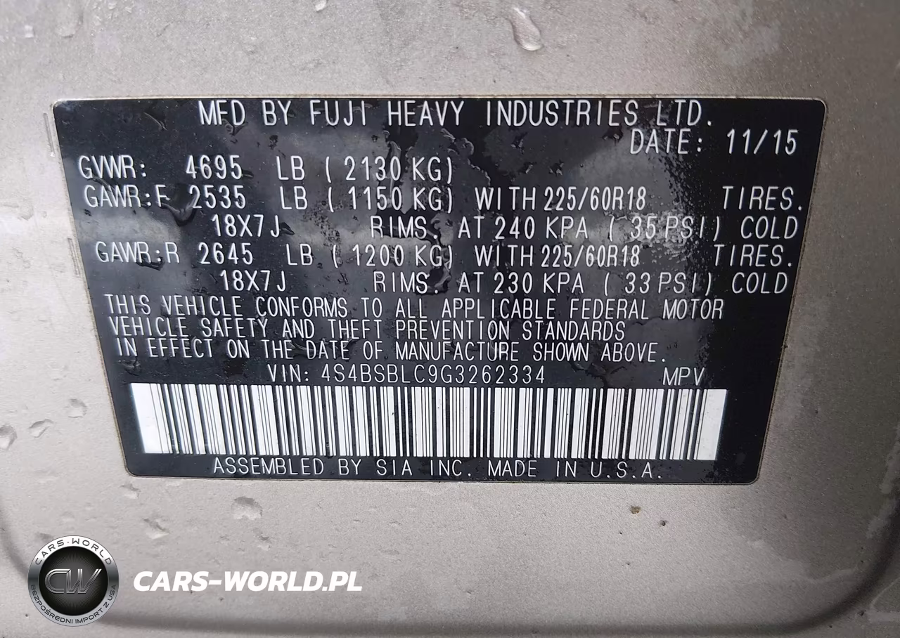 2016 Subaru Outback 2.5I Limited VIN:4S4BSBLC9G3262334 - 9