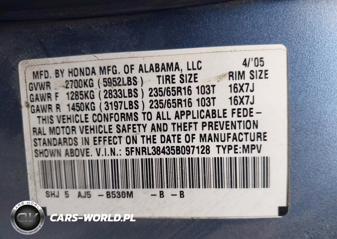 2005 Honda Odyssey Ex VIN:5FNRL38435B097128 - 9