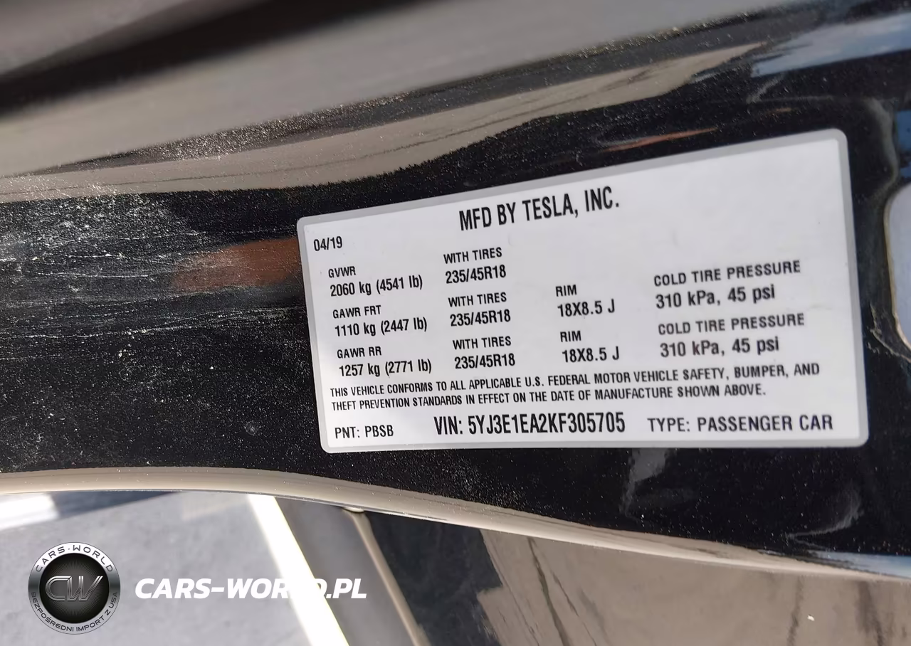 2019 Tesla Model 3 Long Range-Mid Range-Standard Range-Standard Range Plus VIN:5YJ3E1EA2KF305705 - 9