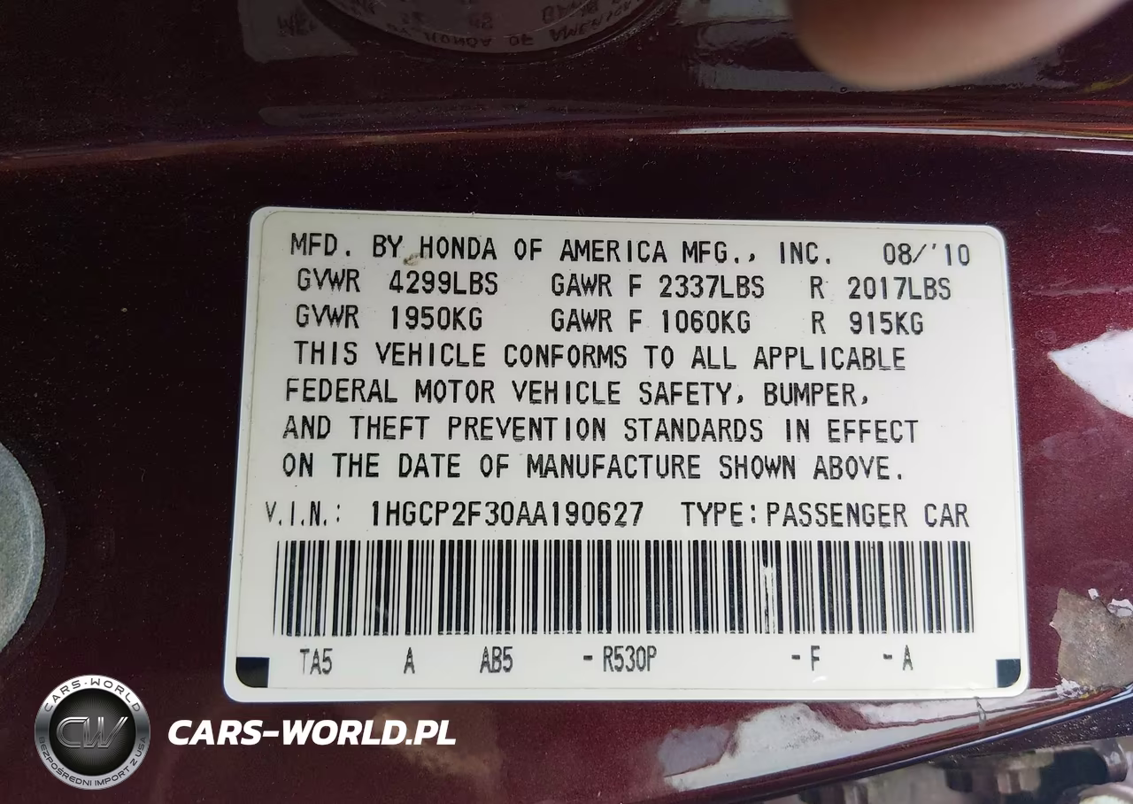 2010 Honda Accord 2.4 Lx VIN:1HGCP2F30AA190627 - 9