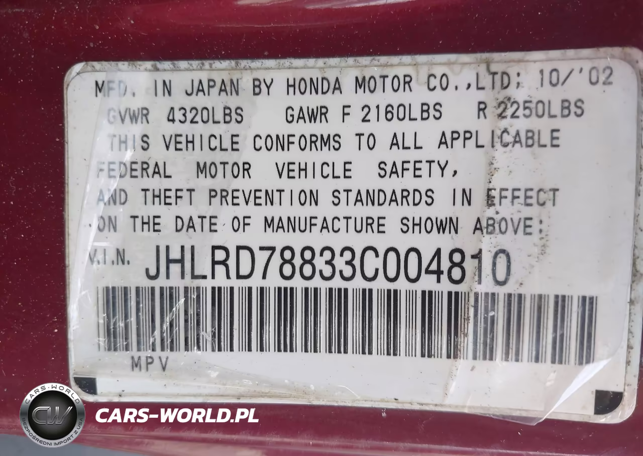 2003 Honda Cr-V Ex VIN:JHLRD78833C004810 - 9