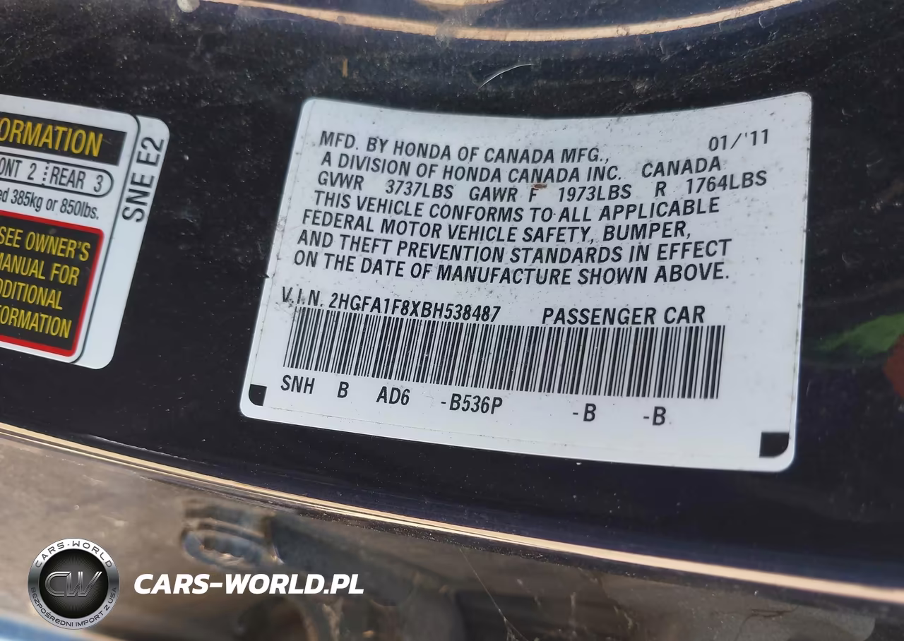 2011 Honda Civic Ex VIN:2HGFA1F8XBH538487 - 9