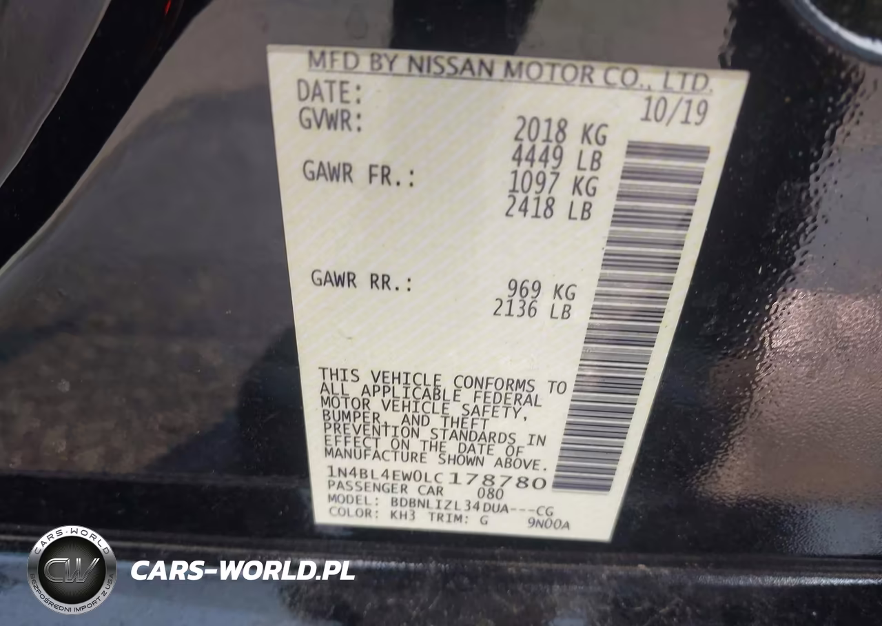 2020 Nissan Altima Sl Intelligent Awd VIN:1N4BL4EW0LC178780 - 9