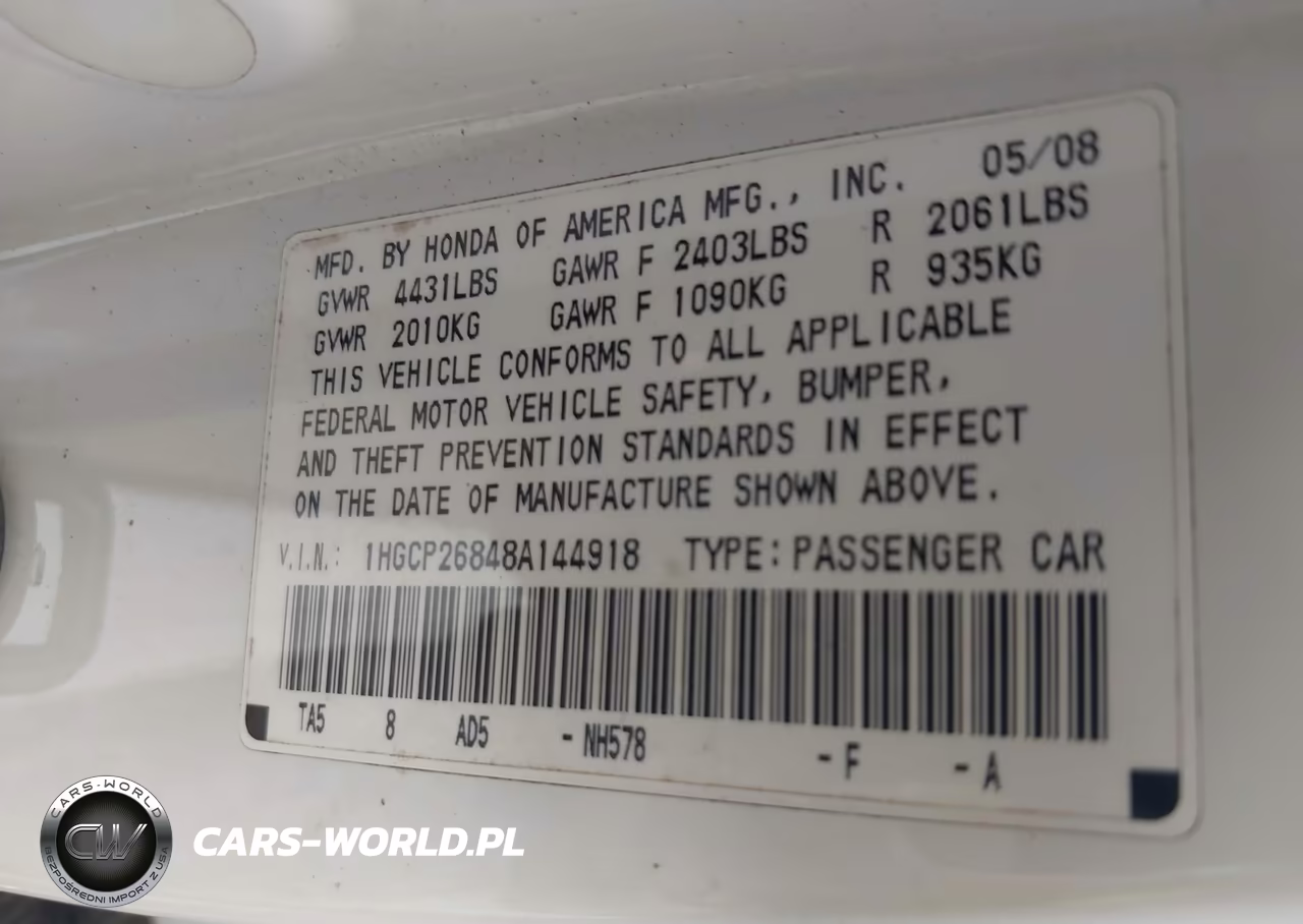 2008 Honda Accord 2.4 Ex-L VIN:1HGCP26848A144918 - 9
