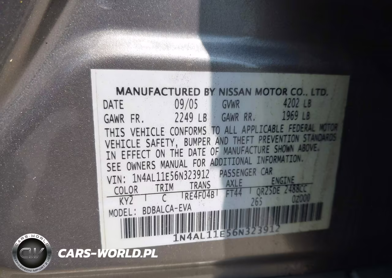 2006 Nissan Altima 2.5 S VIN:1N4AL11E56N323912 - 9