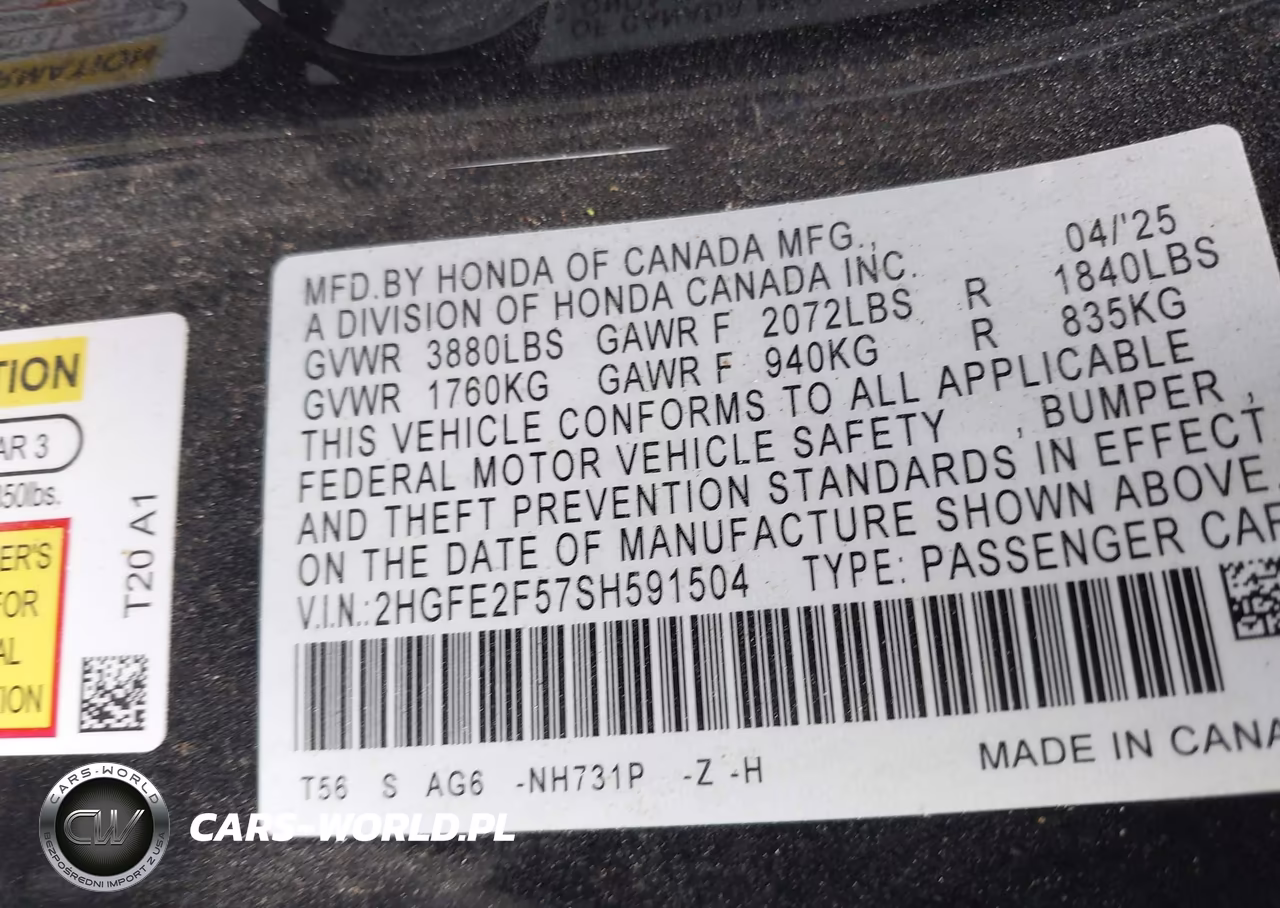 2025 Honda Civic Sport VIN:2HGFE2F57SH591504 - 9