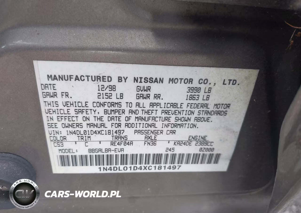 1999 Nissan Altima Gle-Gxe-Se-Se-L-Xe VIN:1N4DL01D4XC181497 - 9