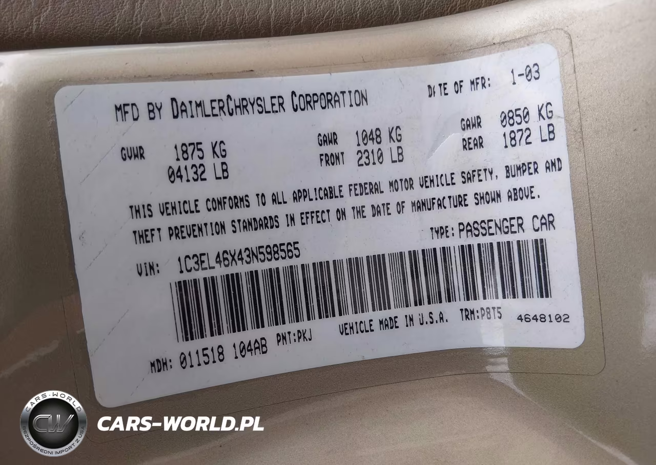 2003 Chrysler Sebring Lx VIN:1C3EL46X43N598565 - 9