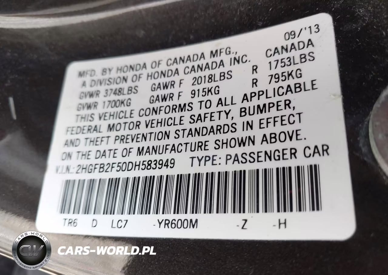2013 Honda Civic Lx VIN:2HGFB2F50DH583949 - 9