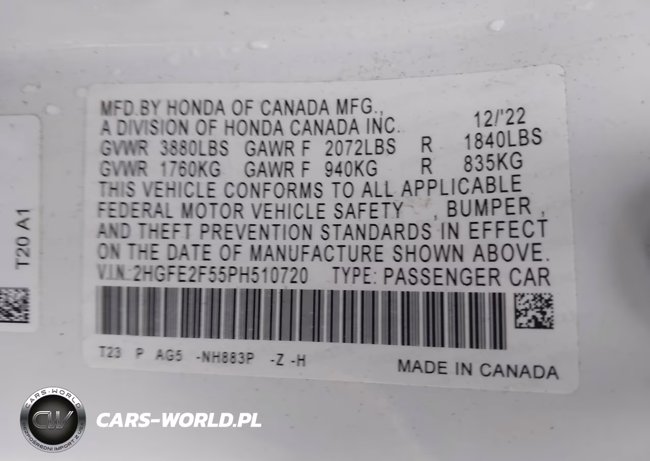 2023 Honda Civic Sport VIN:2HGFE2F55PH510720 - 9
