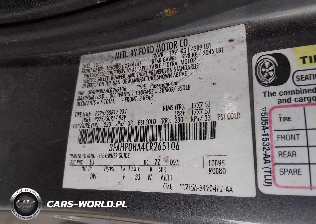 2012 Ford Fusion Se VIN:3FAHP0HA4CR265106 - 9
