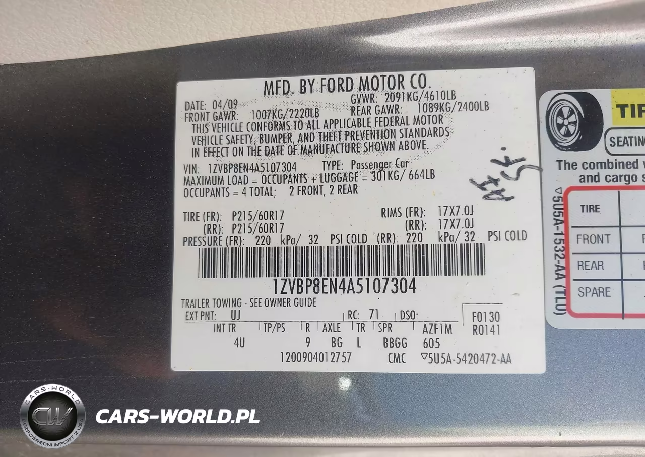 2010 Ford Mustang V6 Premium VIN:1ZVBP8EN4A5107304 - 9