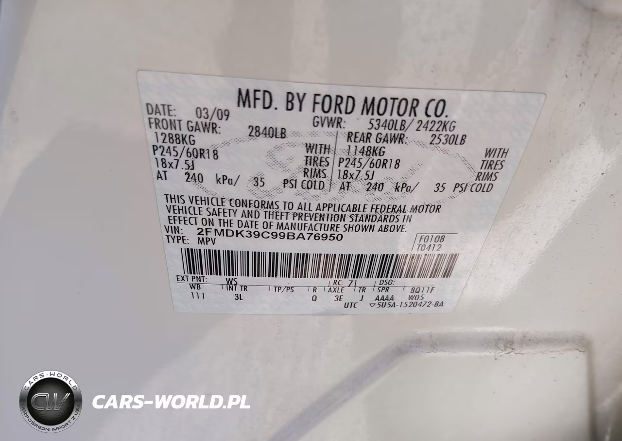 2009 Ford Edge Limited VIN:2FMDK39C99BA76950 - 9