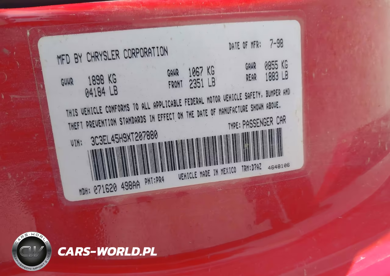 1999 Chrysler Sebring Jx VIN:3C3EL45H9XT207880 - 9