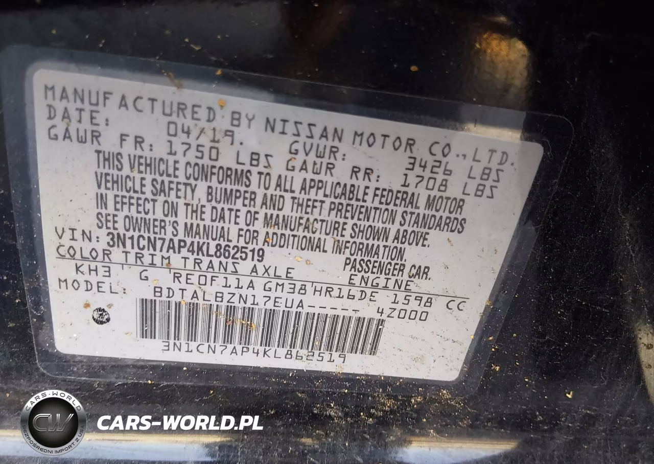 2019 Nissan Versa 1.6 Sv VIN:3N1CN7AP4KL862519 - 9