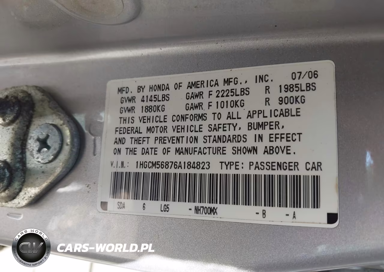 2006 Honda Accord 2.4 Ex VIN:1HGCM56876A184823 - 9