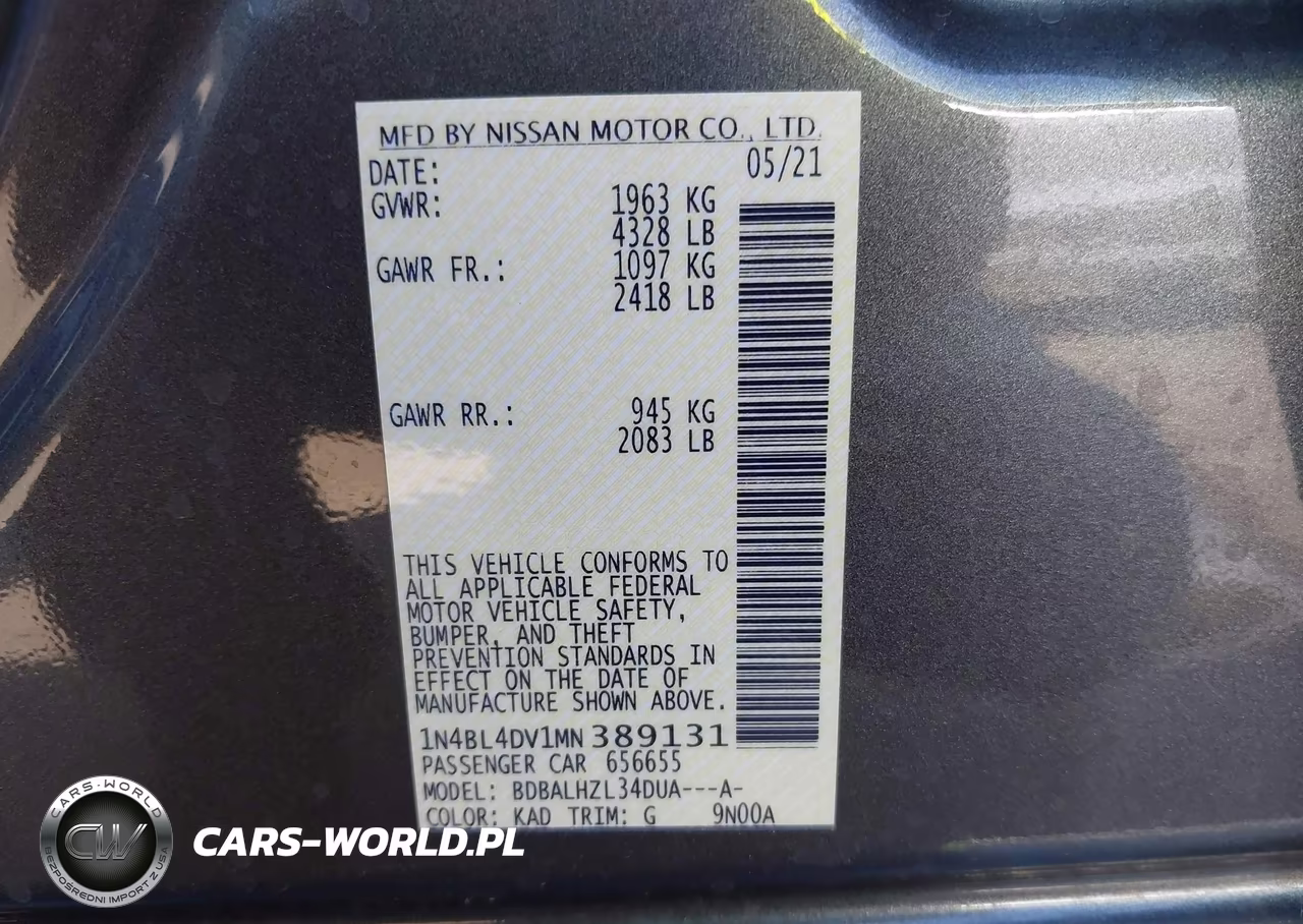 2021 Nissan Altima Sv Fwd VIN:1N4BL4DV1MN389131 - 9