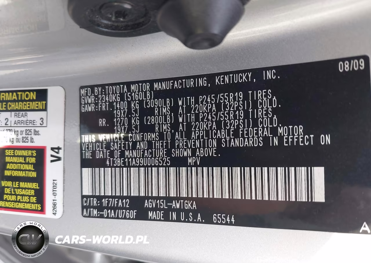 2009 Toyota Venza VIN:4T3BE11A99U006525 - 9