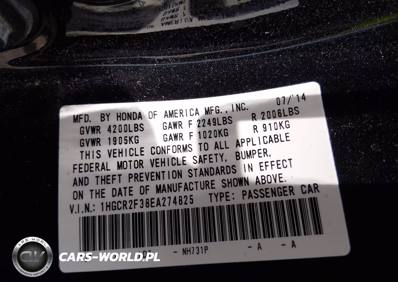 2014 Honda Accord Lx VIN:1HGCR2F38EA274825 - 9