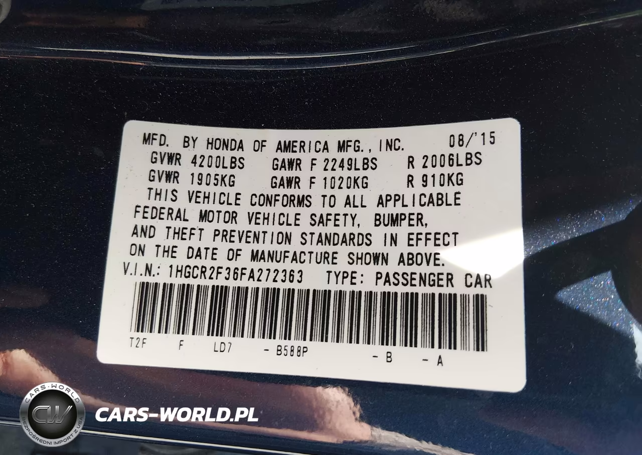 2015 Honda Accord Lx VIN:1HGCR2F36FA272363 - 9