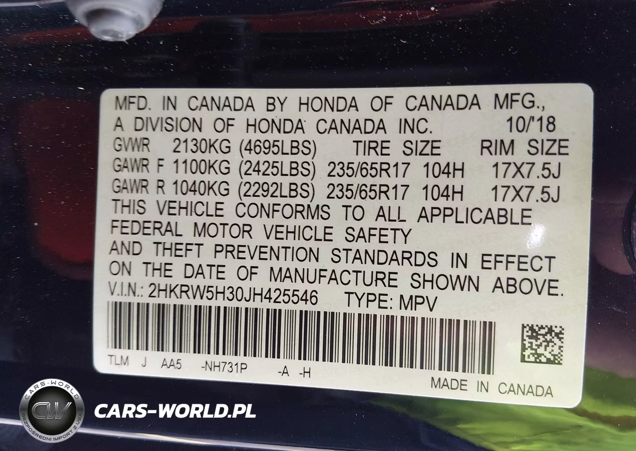 2018 Honda Cr-V Lx VIN:2HKRW5H30JH425546 - 9