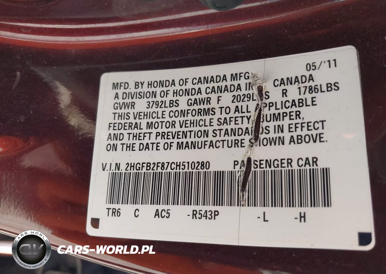 2012 Honda Civic Ex VIN:2HGFB2F87CH510280 - 9