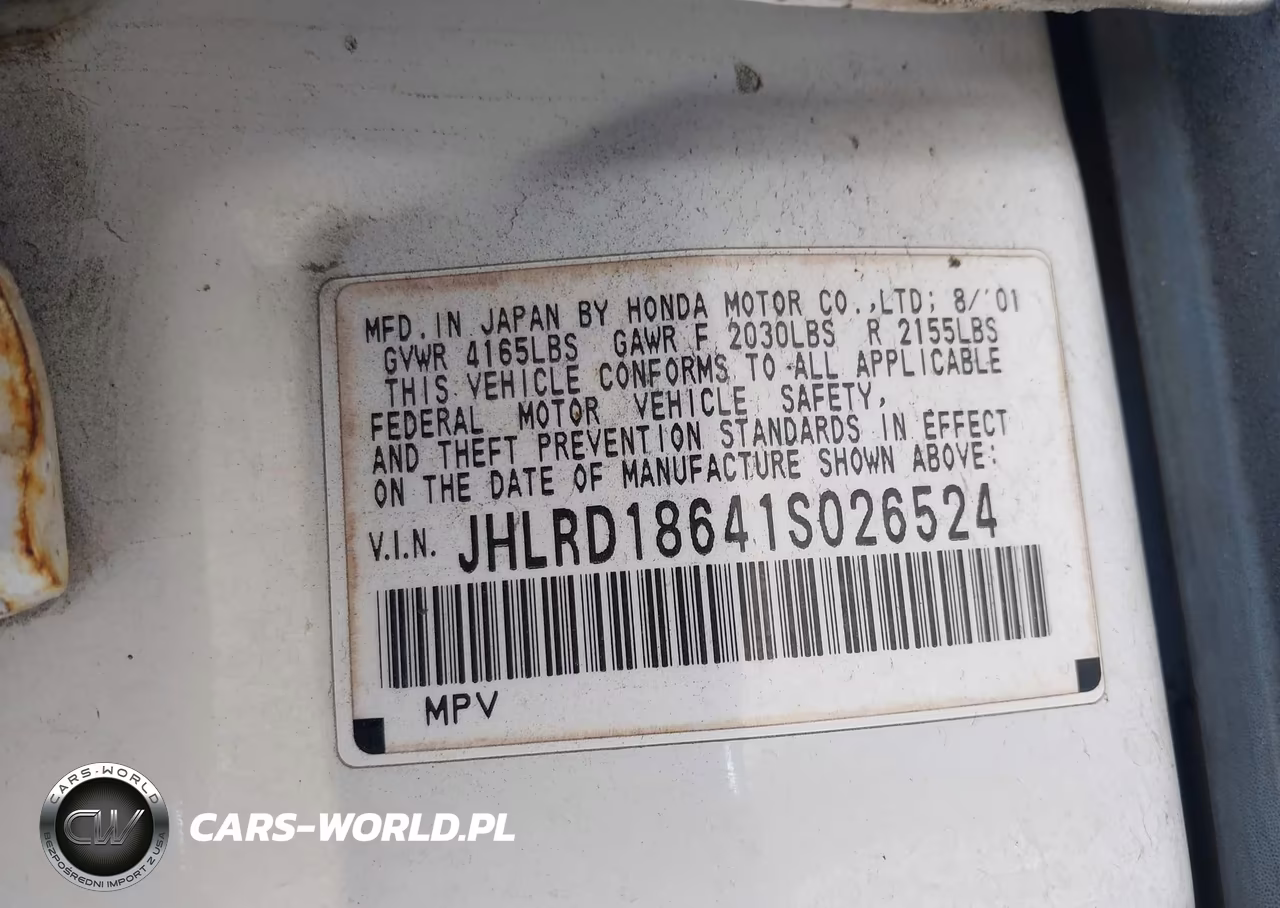 2001 Honda Cr-V Ex VIN:JHLRD18641S026524 - 9