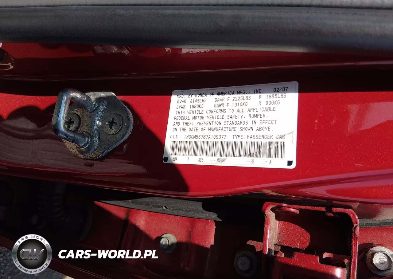 2007 Honda Accord 2.4 Ex VIN:1HGCM56787A109377 - 9