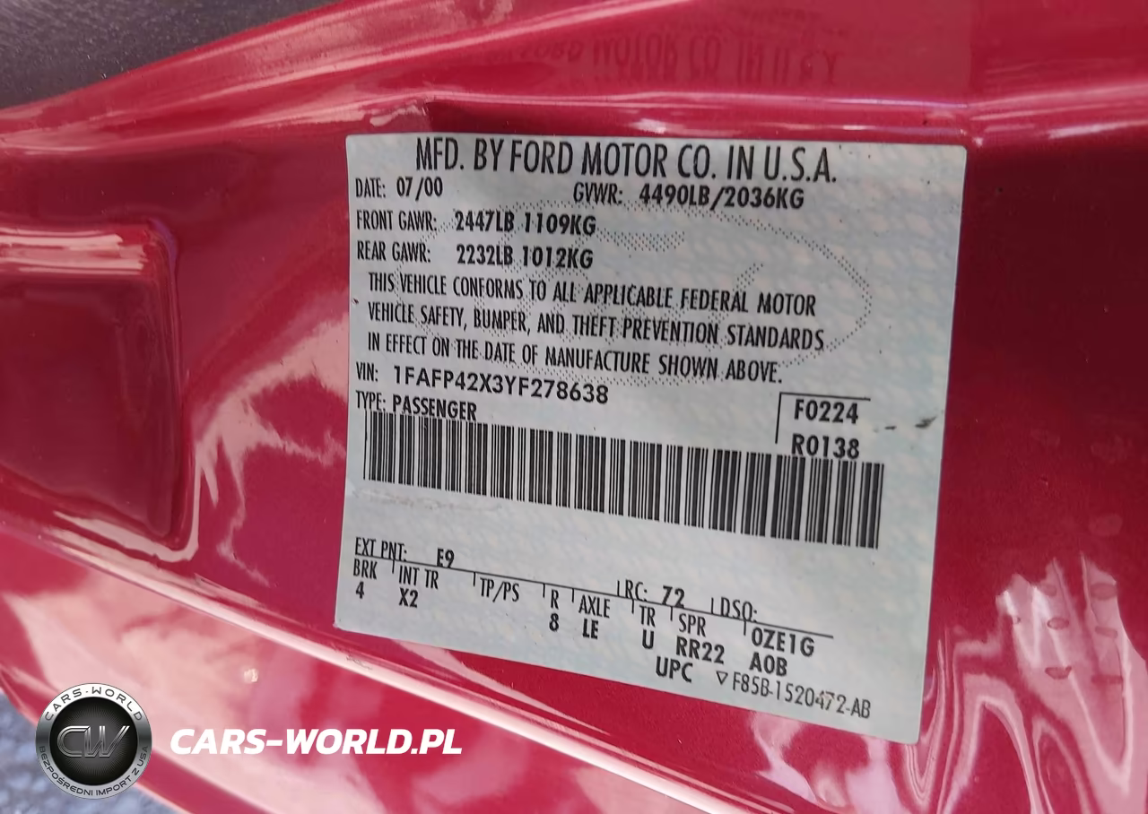 2000 Ford Mustang Gt VIN:1FAFP42X3YF278638 - 9