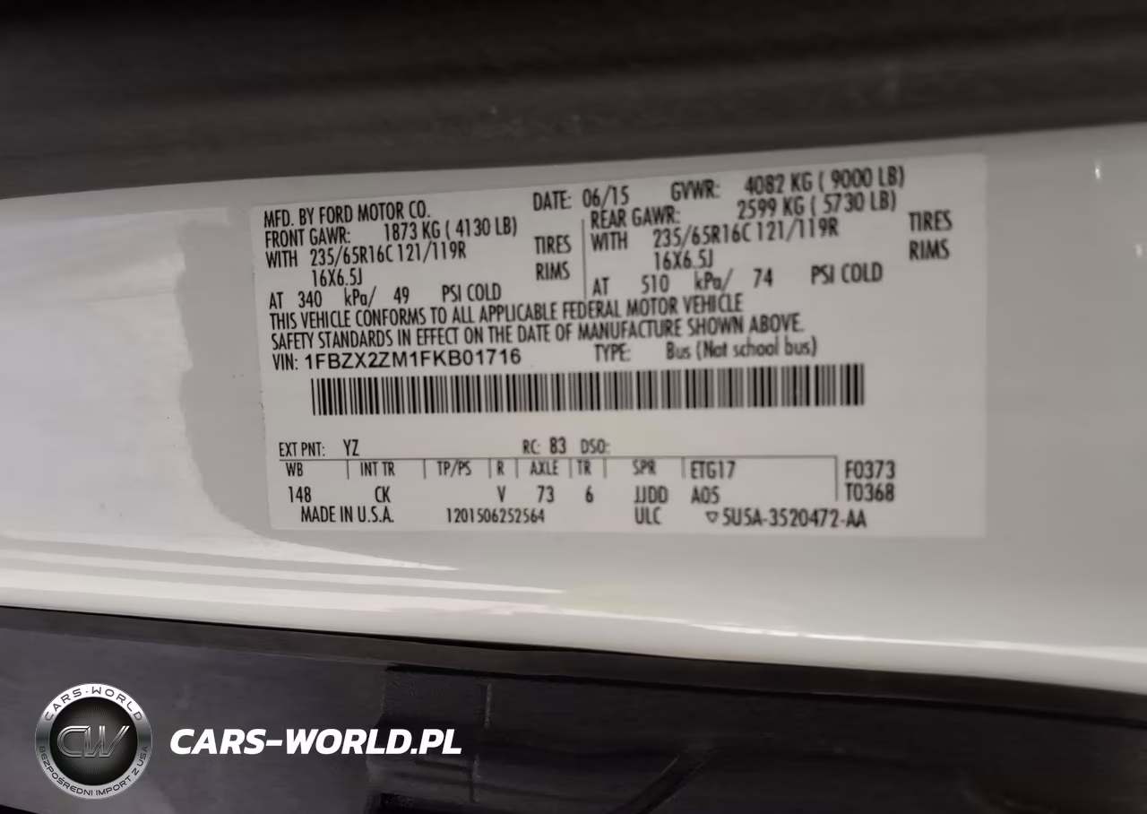 2015 Ford Transit-350 Xlt VIN:1FBZX2ZM1FKB01716 - 9