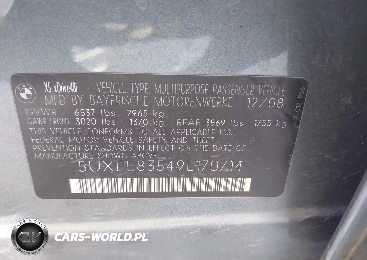 2009 BMW X5 xDrive48I VIN:5UXFE83549L170714 - 9