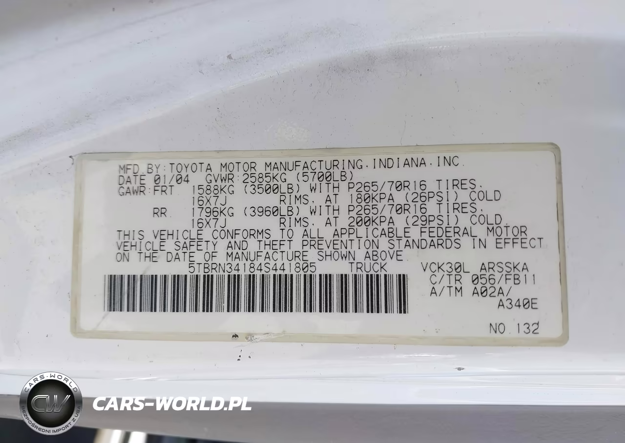 2004 Toyota Tundra Sr5 VIN:5TBRN34184S441805 - 9