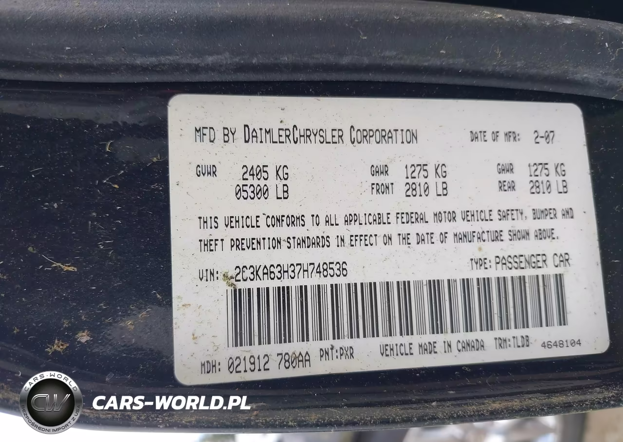 2007 Chrysler 300C VIN:2C3KA63H37H748536 - 9