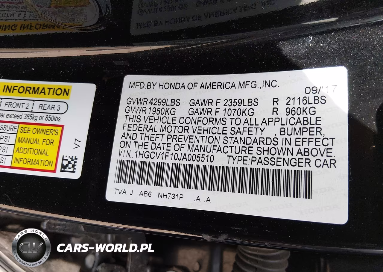 2018 Honda Accord Lx VIN:1HGCV1F10JA005510 - 9