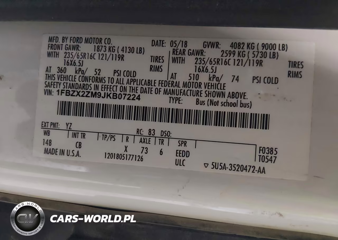 2018 Ford Transit-350 Xl VIN:1FBZX2ZM9JKB07224 - 9